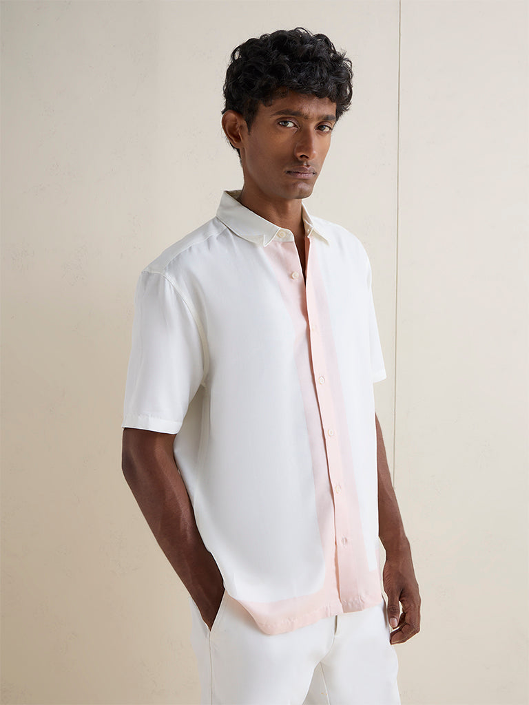 Ascot Off-White Contrast Detailed Relaxed-Fit Cotton-Blend Shirt