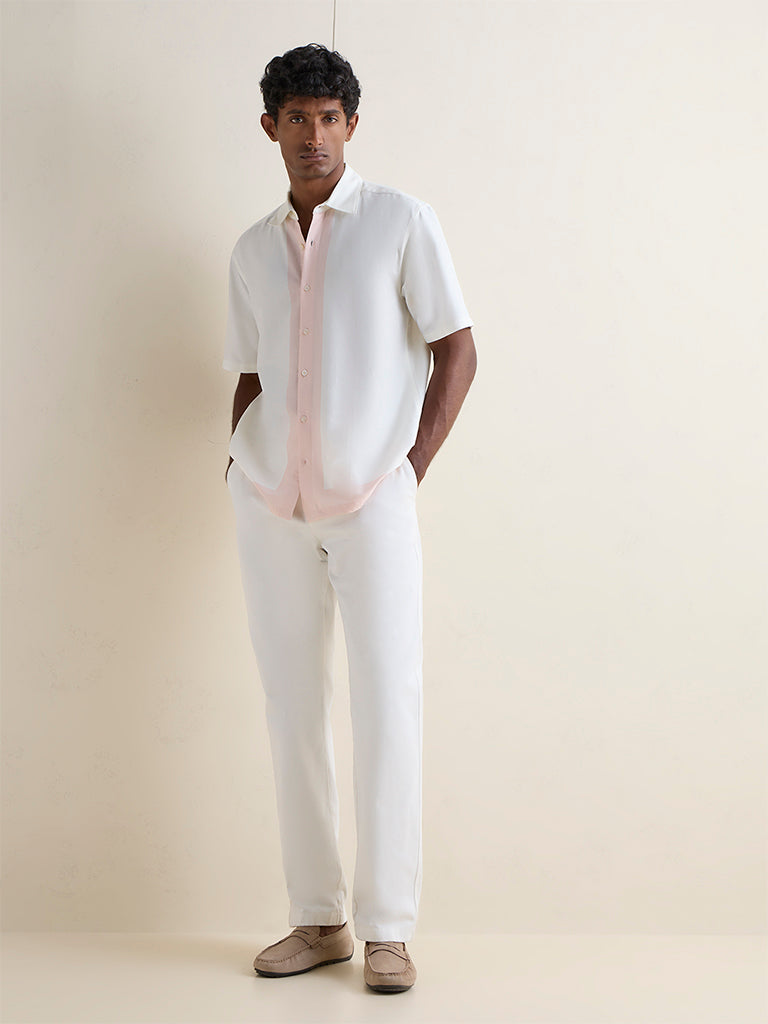Ascot Off-White Contrast Detailed Relaxed-Fit Cotton-Blend Shirt