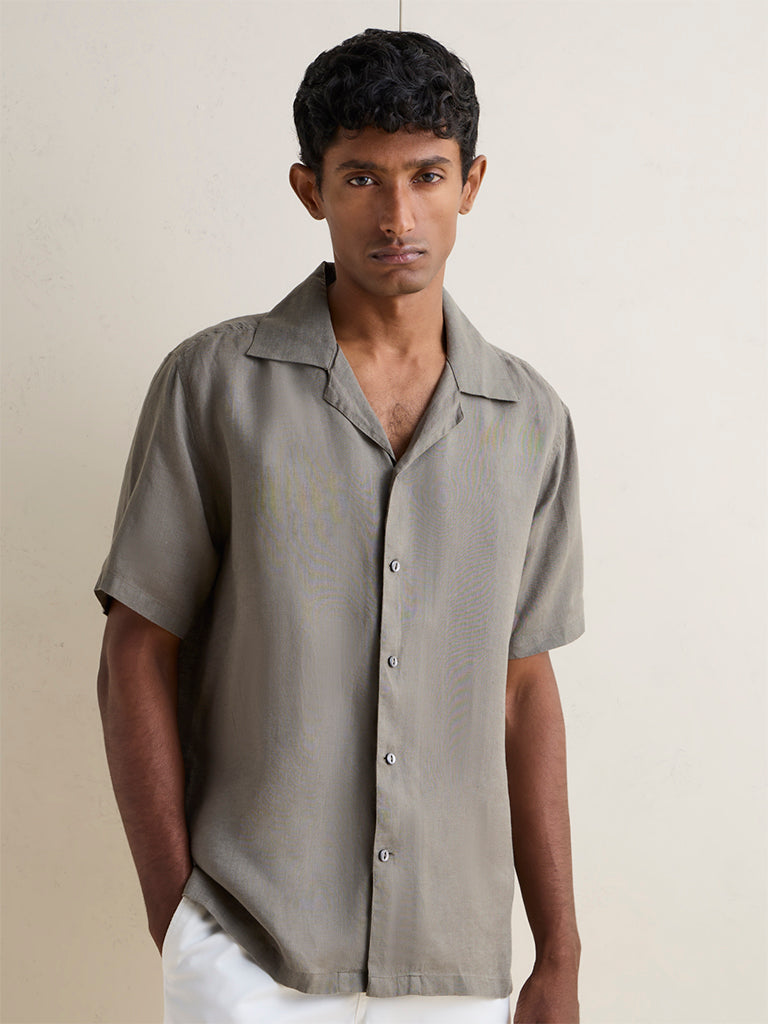 Ascot Dark Sage Relaxed-Fit Linen Shirt
