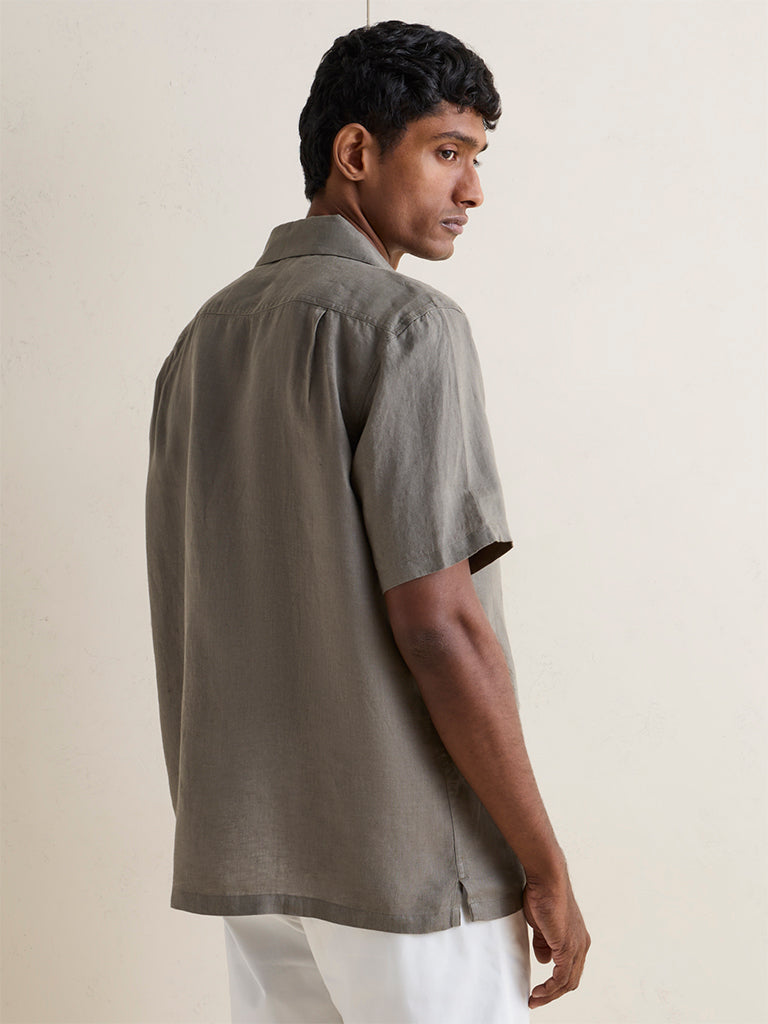 Ascot Dark Sage Relaxed-Fit Linen Shirt