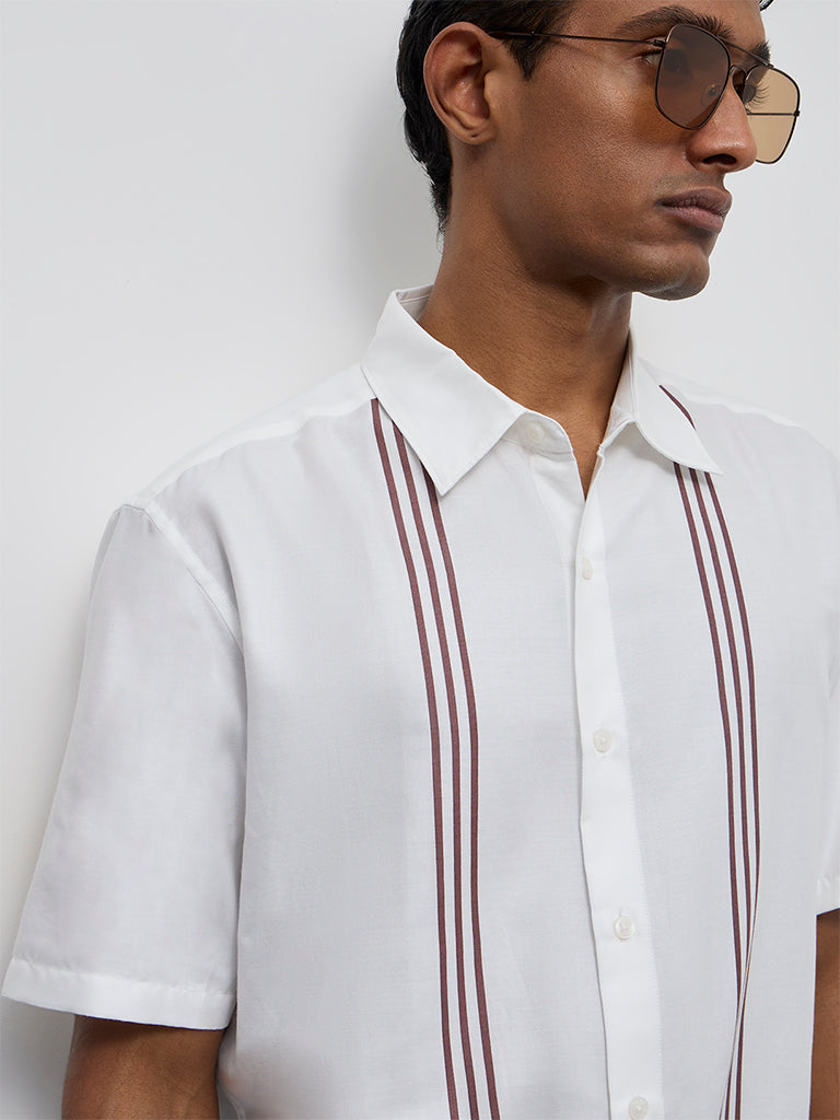 Ascot Off-White Geometric Printed Relaxed-Fit Cotton-Blend Shirt