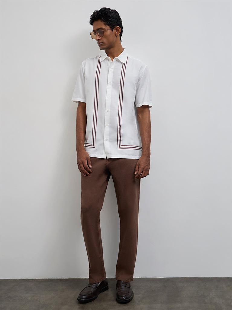 Ascot Off-White Geometric Printed Relaxed-Fit Cotton-Blend Shirt