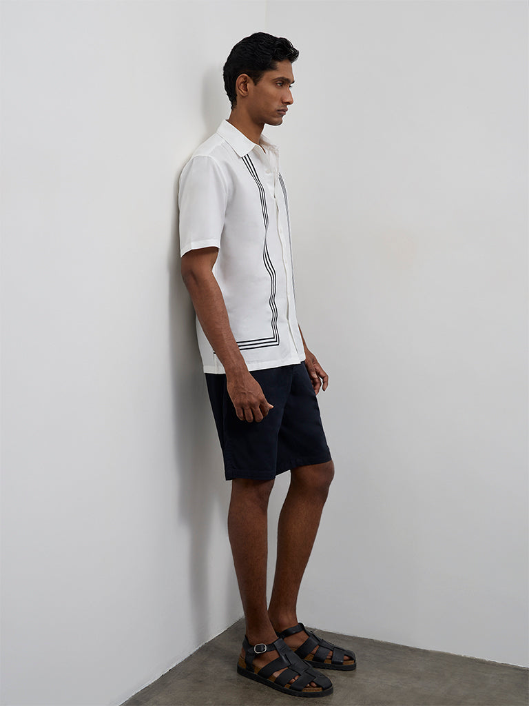 Ascot Black Geometric Relaxed-Fit Cotton-Blend Shirt