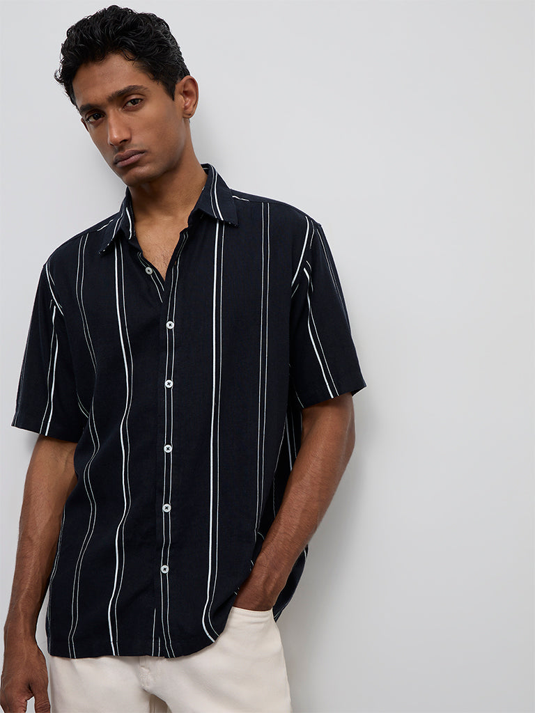 Ascot Navy Striped Relaxed-Fit Shirt