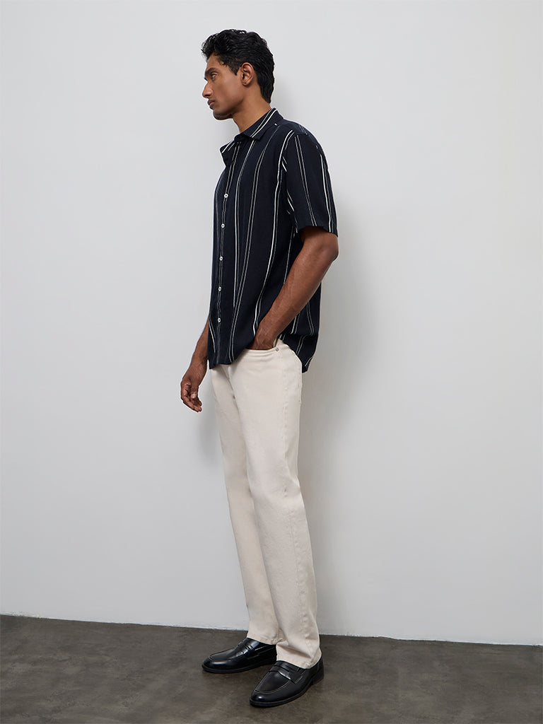 Ascot Navy Striped Relaxed-Fit Shirt