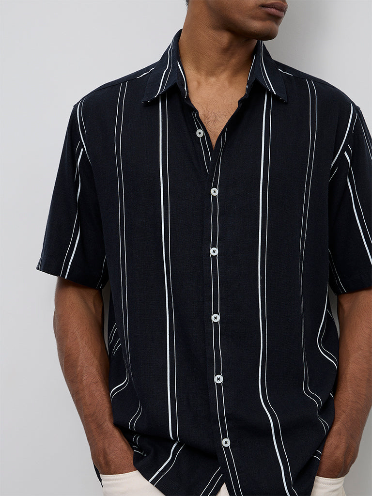 Ascot Navy Striped Relaxed-Fit Shirt
