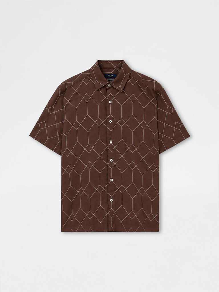 Ascot Brown Geometric Printed Relaxed-Fit Shirt
