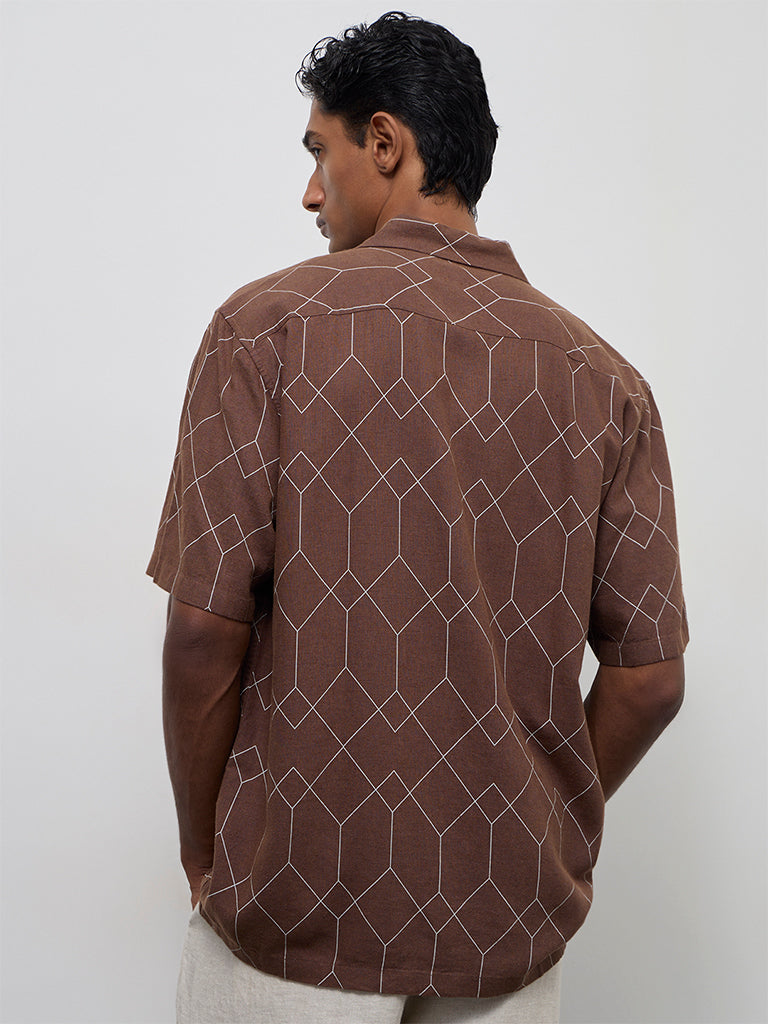 Ascot Brown Geometric Printed Relaxed-Fit Shirt
