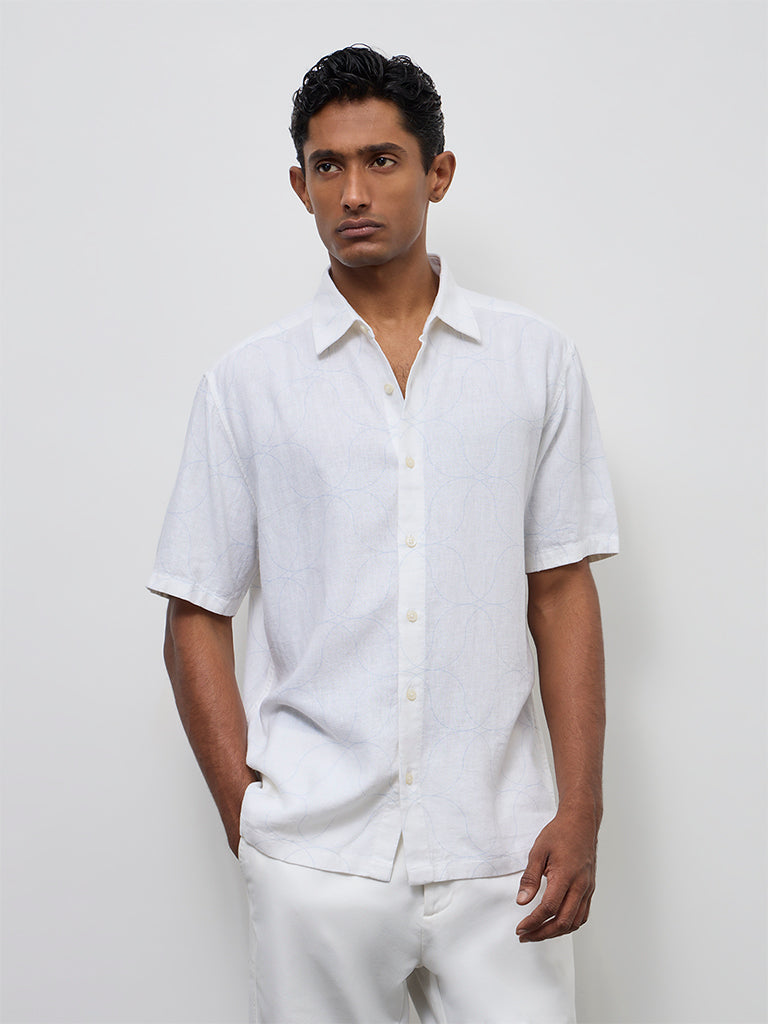 Ascot Off-White Printed Relaxed-Fit Shirt