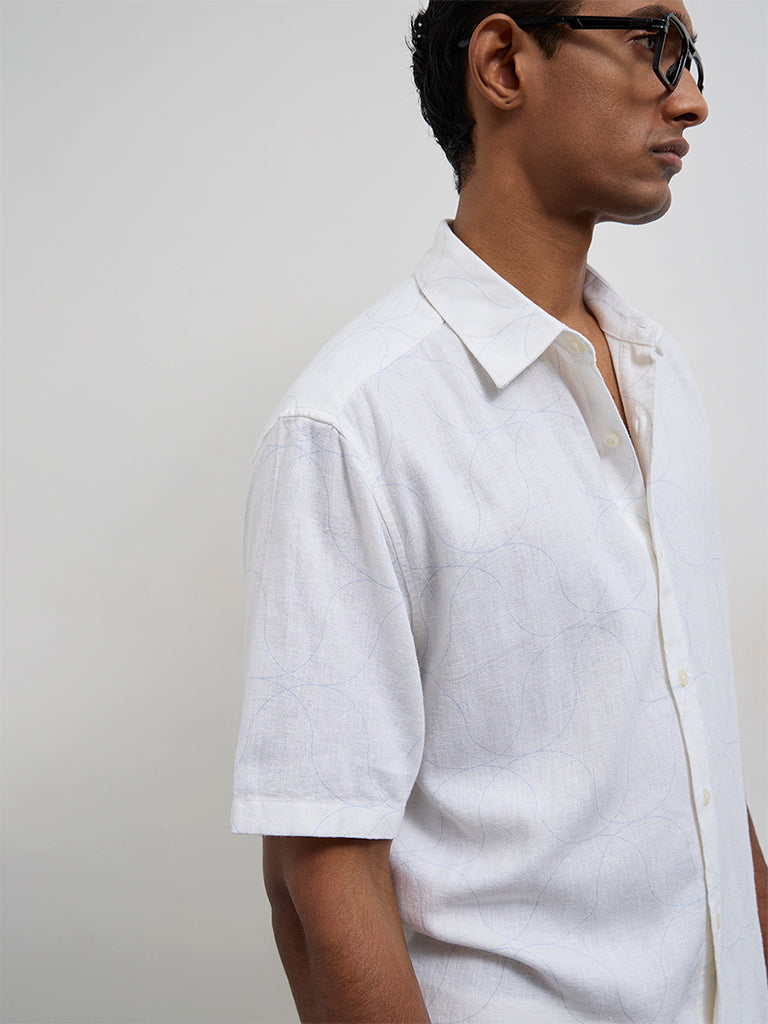 Ascot Off-White Printed Relaxed-Fit Shirt