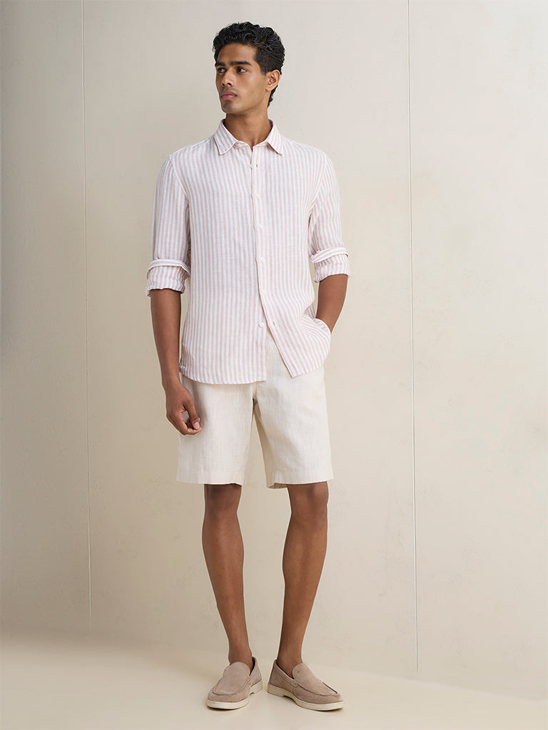 Ascot Mauve Stripe Printed Relaxed-Fit Linen Shirt