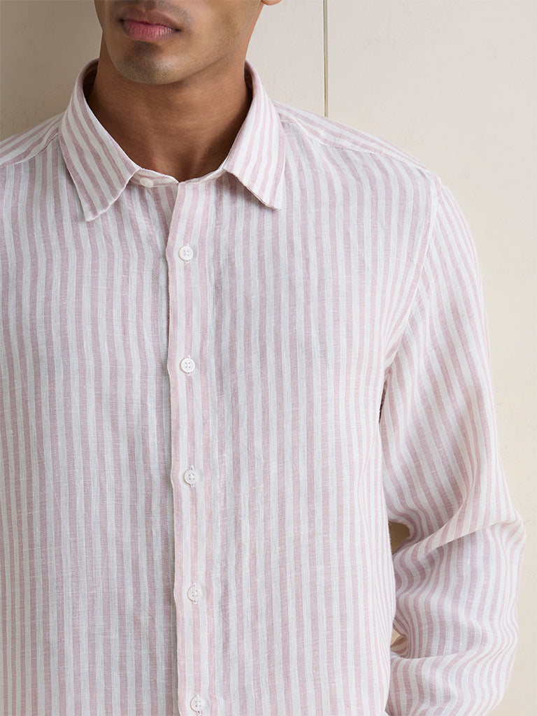 Ascot Mauve Stripe Printed Relaxed-Fit Linen Shirt