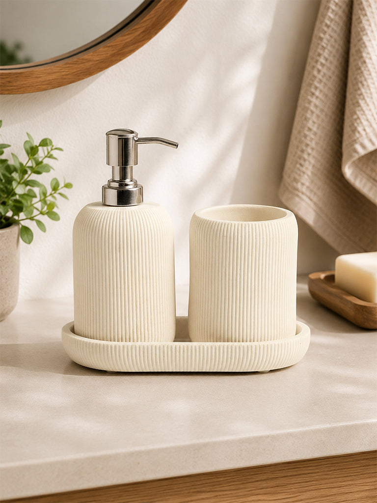 Westside Home Ivory Ribbed-Textured Bathroom Accessory Set