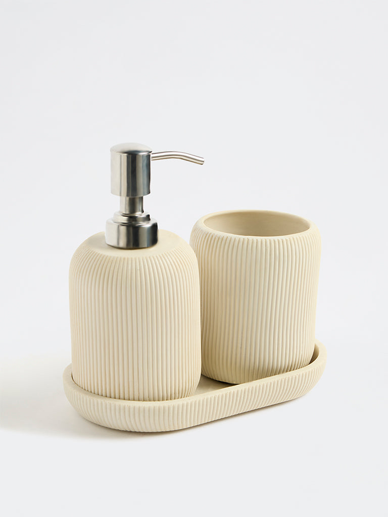Westside Home Ivory Ribbed-Textured Bathroom Accessory Set