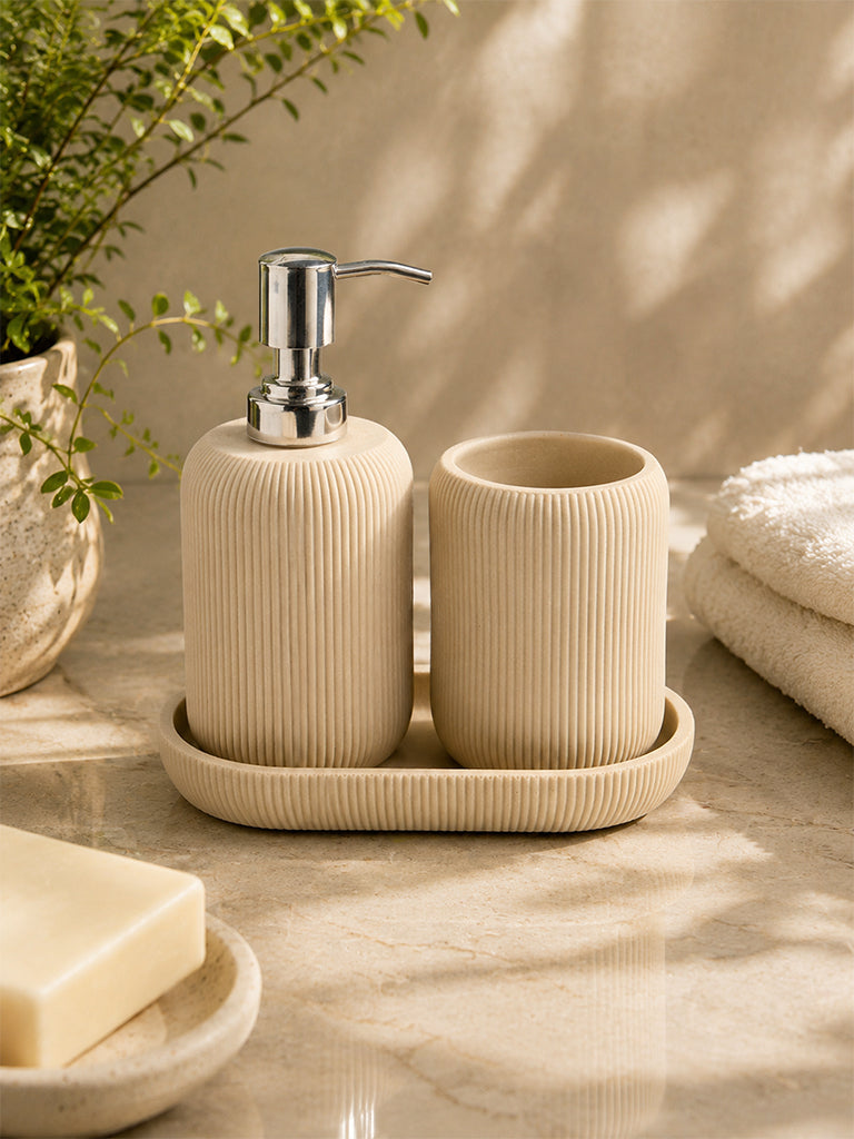 Westside Home Beige Ribbed-Textured Bathroom Accessory Set