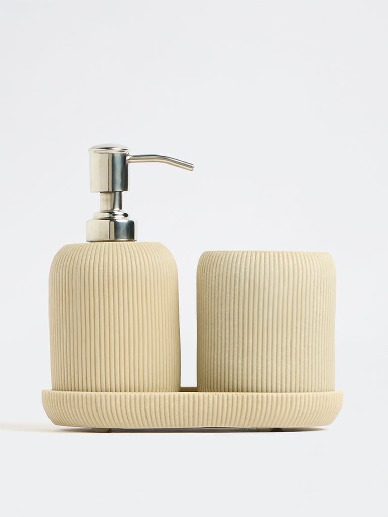 Westside Home Beige Ribbed-Textured Bathroom Accessory Set