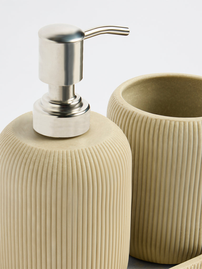 Westside Home Beige Ribbed-Textured Bathroom Accessory Set