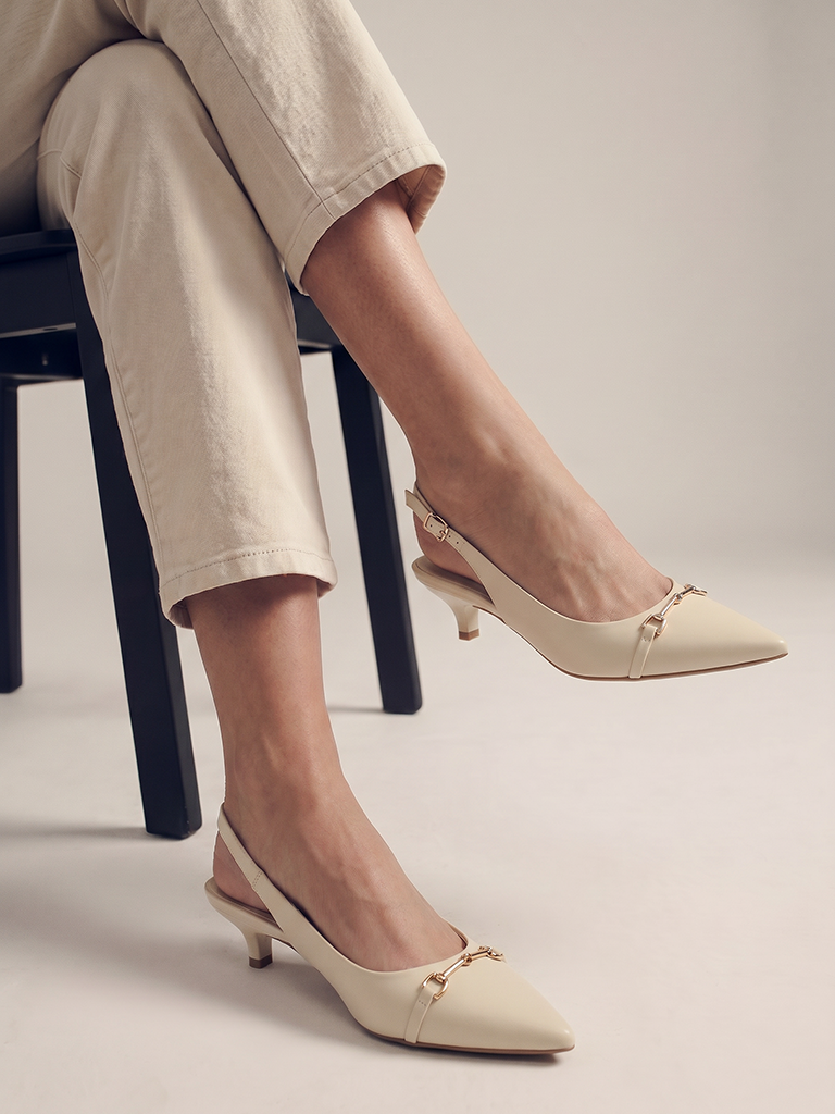 LUNA BLU Ivory Metal Detail Slingback Shoes