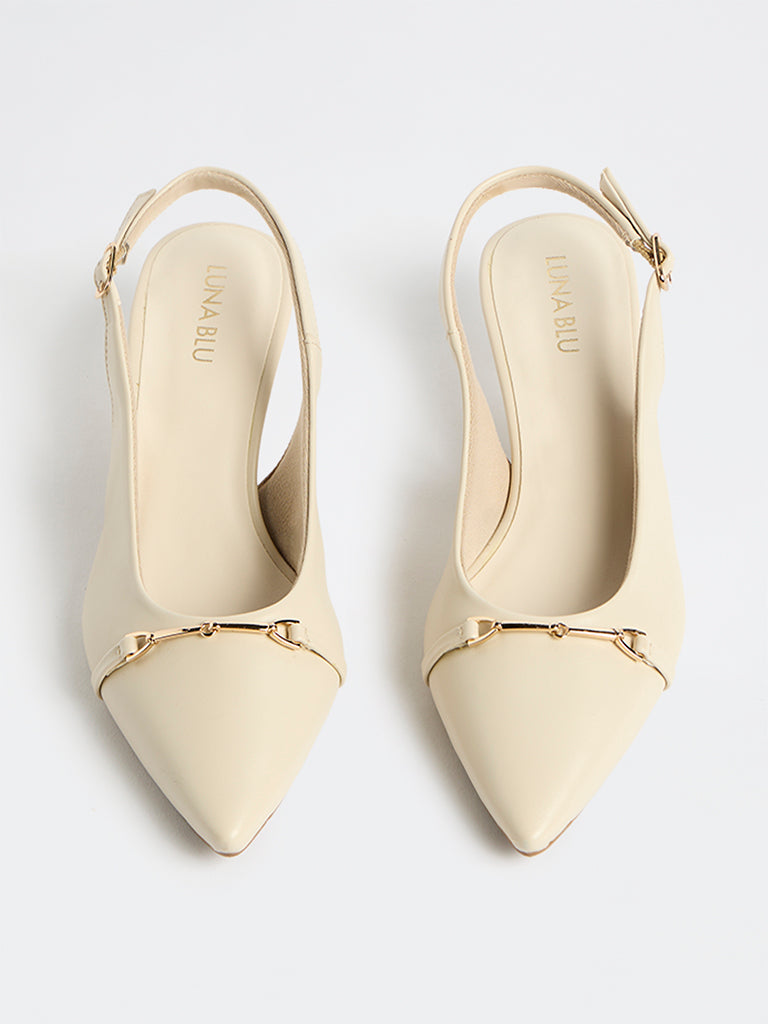 LUNA BLU Ivory Metal Detail Slingback Shoes