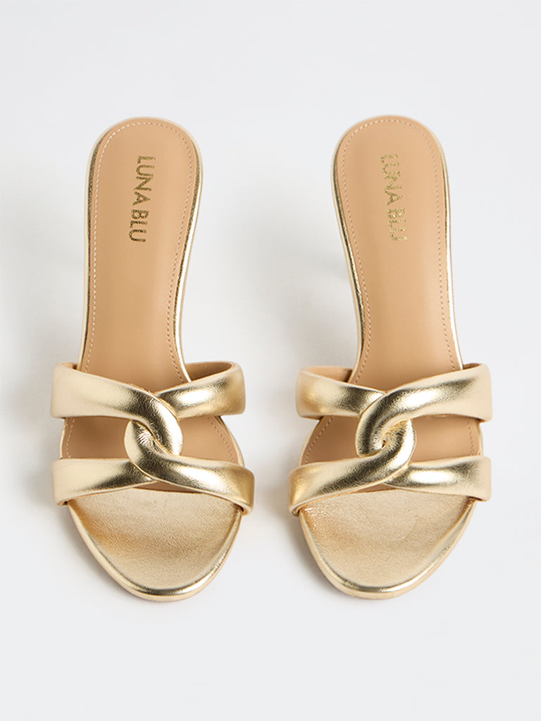 LUNA BLU Gold Stiletto Heel Sandals