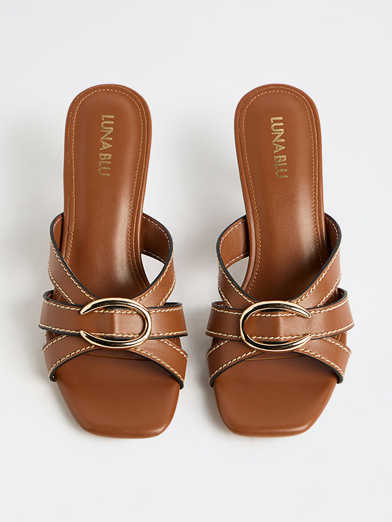 LUNA BLU Tan Multi-Strap Heel Sandals