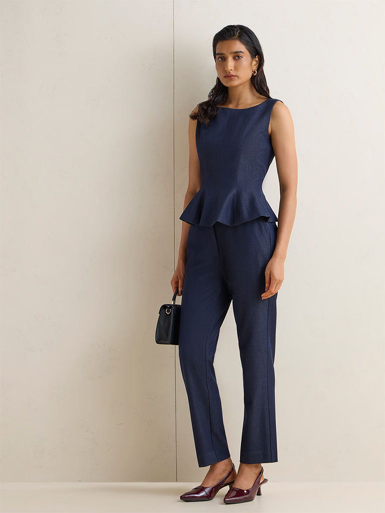 Wardrobe Navy Denim Peplum Top