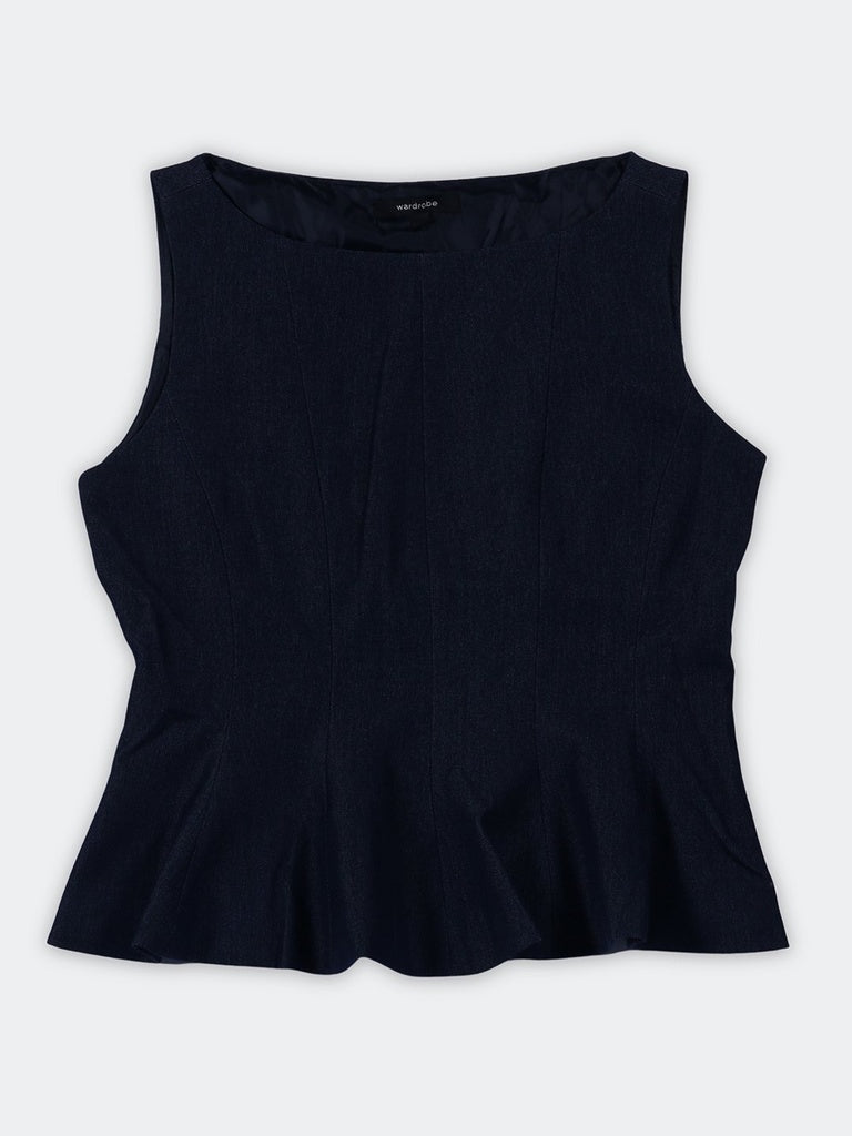 Wardrobe Navy Denim Peplum Top