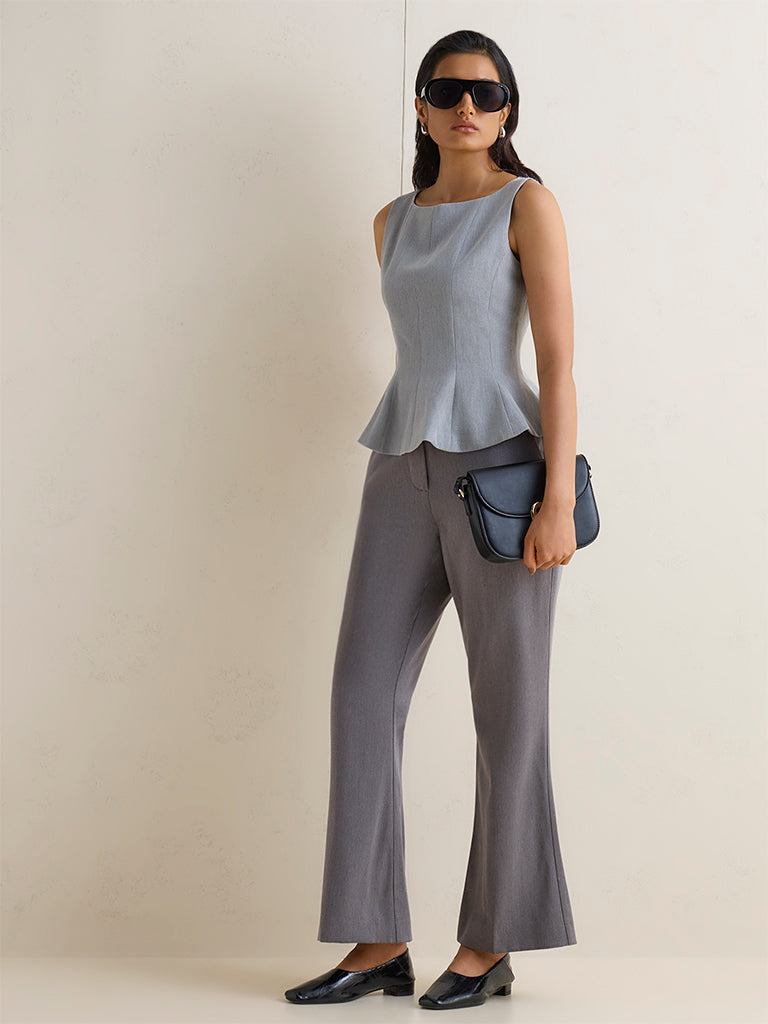 Wardrobe Grey Solid Peplum Top