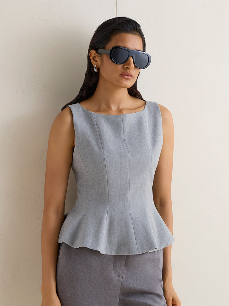 Wardrobe Grey Solid Peplum Top