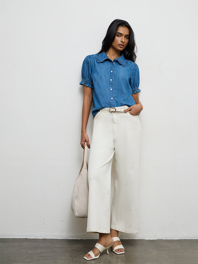 LOV Light Blue Solid Cotton Shirt