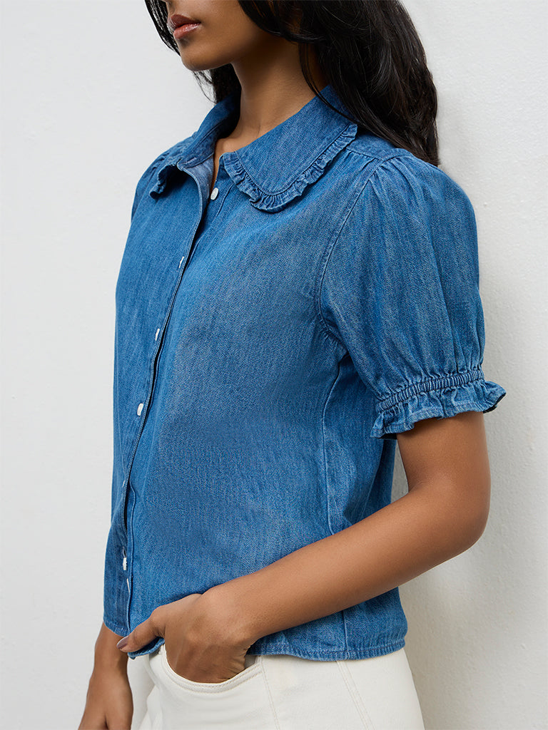 LOV Light Blue Solid Cotton Shirt