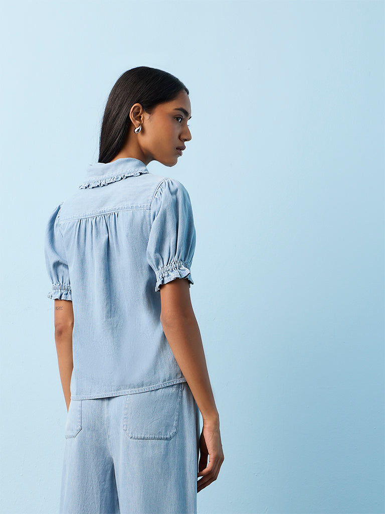 LOV Light Blue Solid Cotton Blouse