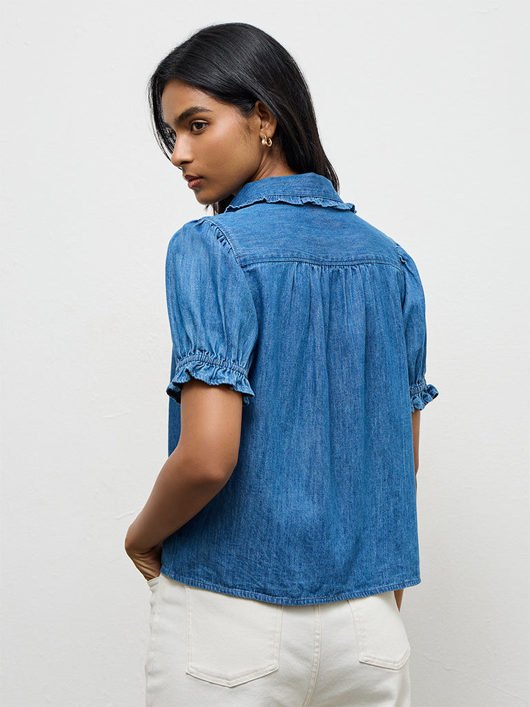 LOV Light Blue Solid Cotton Shirt