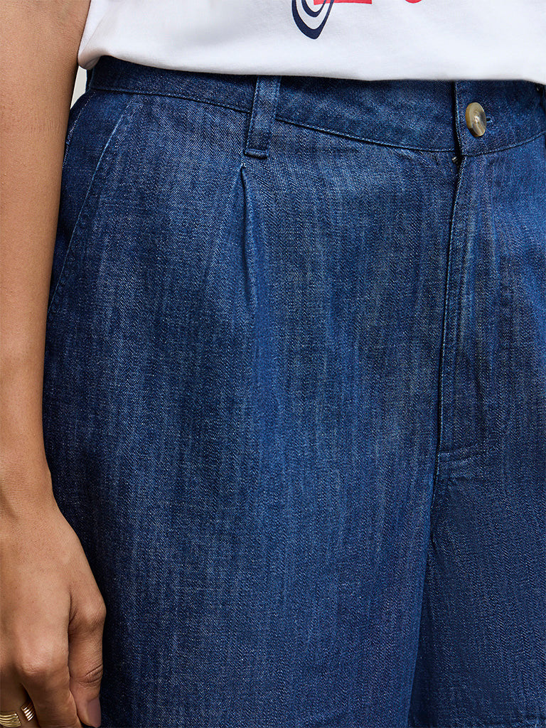 LOV Dark Blue High-Rise Denim Shorts