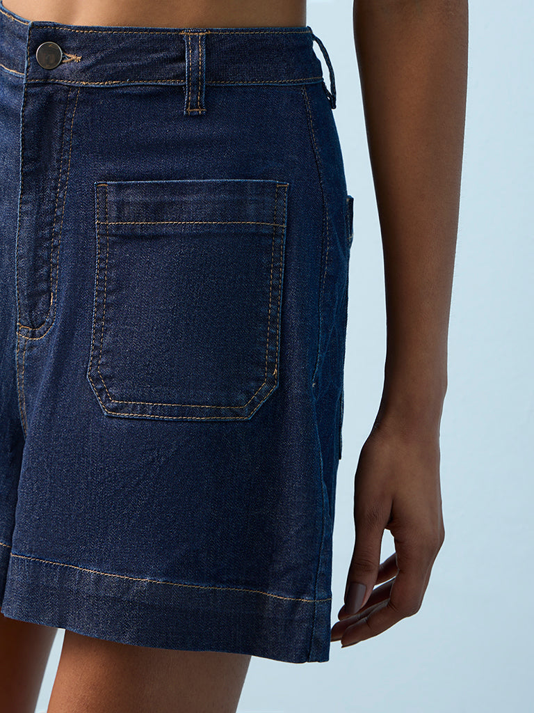 LOV Dark Blue High-Rise Denim Shorts