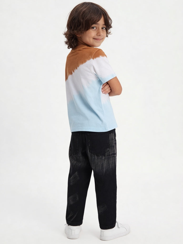 HOP Kids Boys Multi-Colored Zebra Patch Cotton T-Shirt