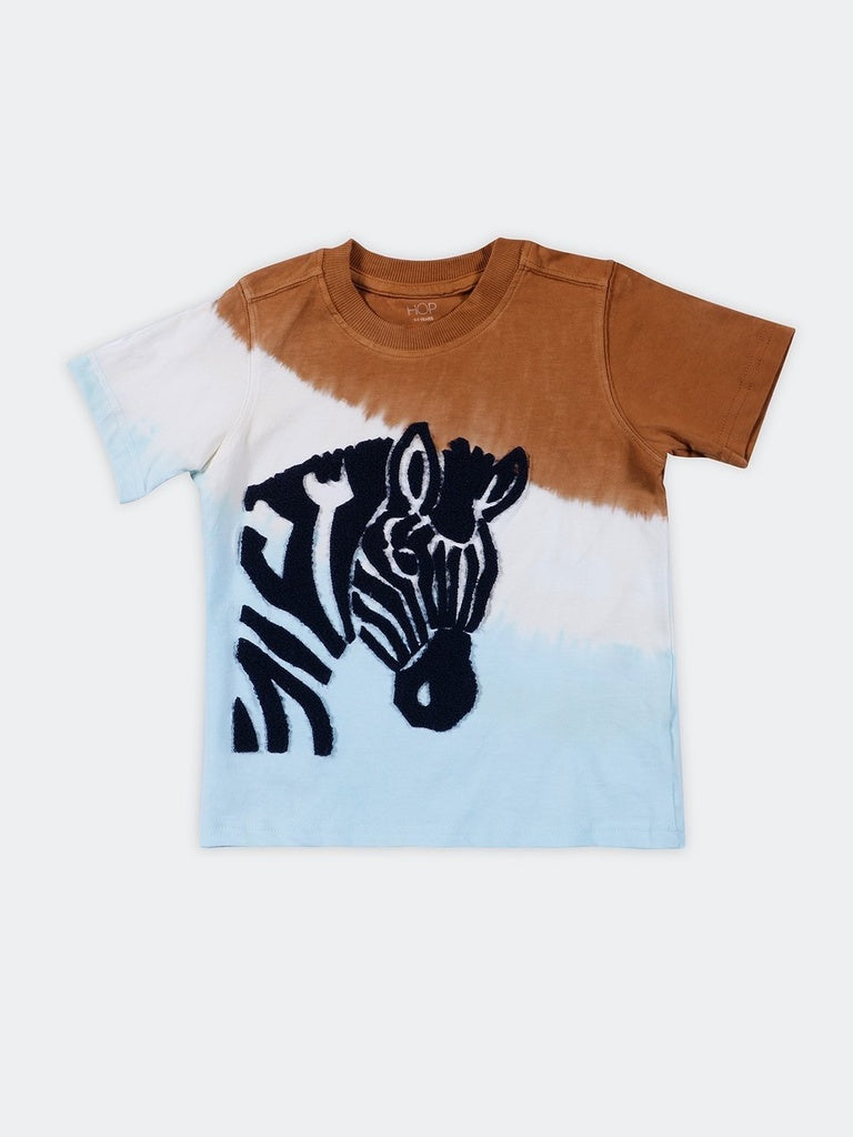 HOP Kids Boys Multi-Colored Zebra Patch Cotton T-Shirt