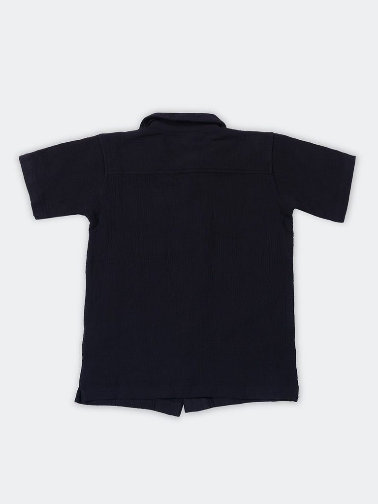 Boys Black Embroidered Cotton Shirt