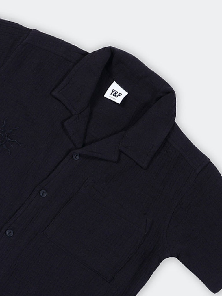 Boys Black Embroidered Cotton Shirt