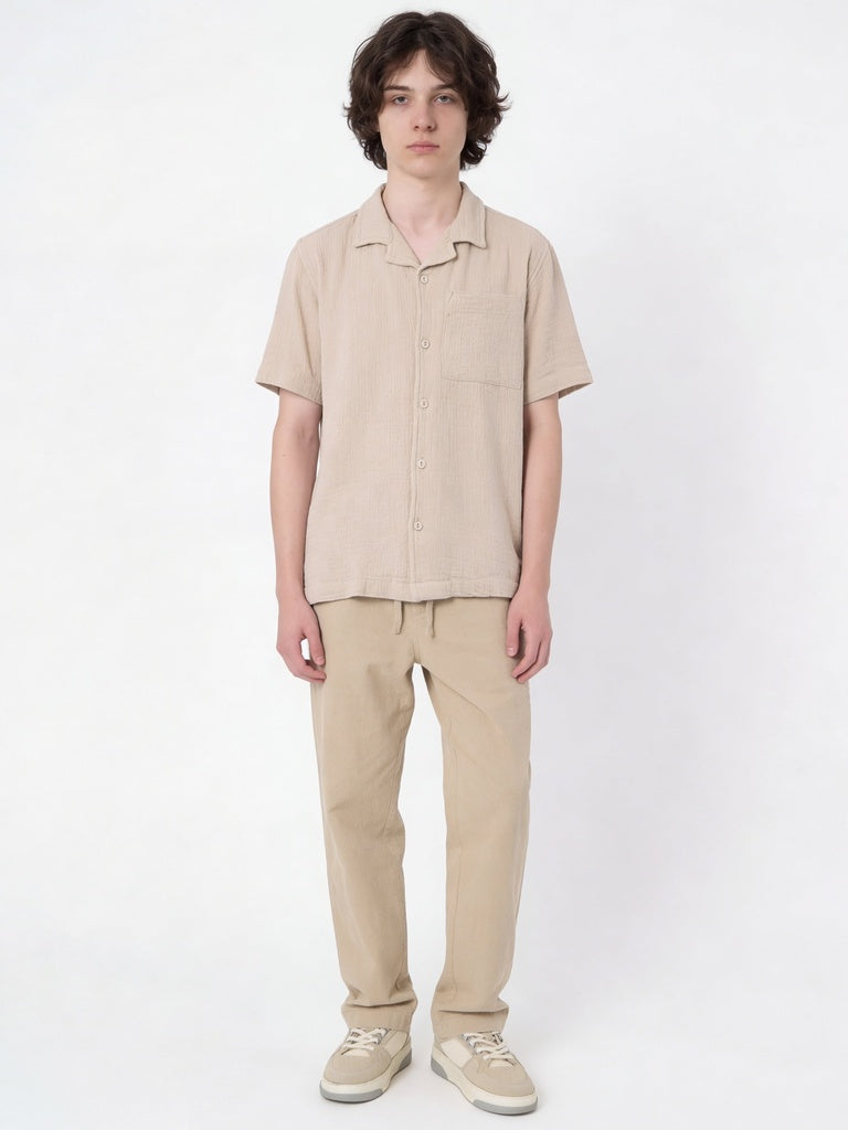 Y&F Kids Boys Beige Solid Textured Cotton Shirt