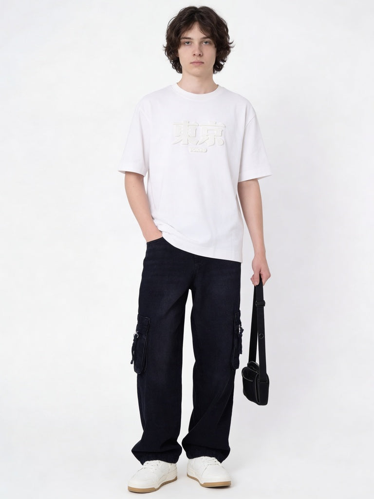 Y&F Kids Boys Off-White Embossed T-Shirt