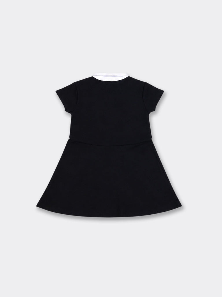 Girls Black Side Stripe Cotton-Blend Dress