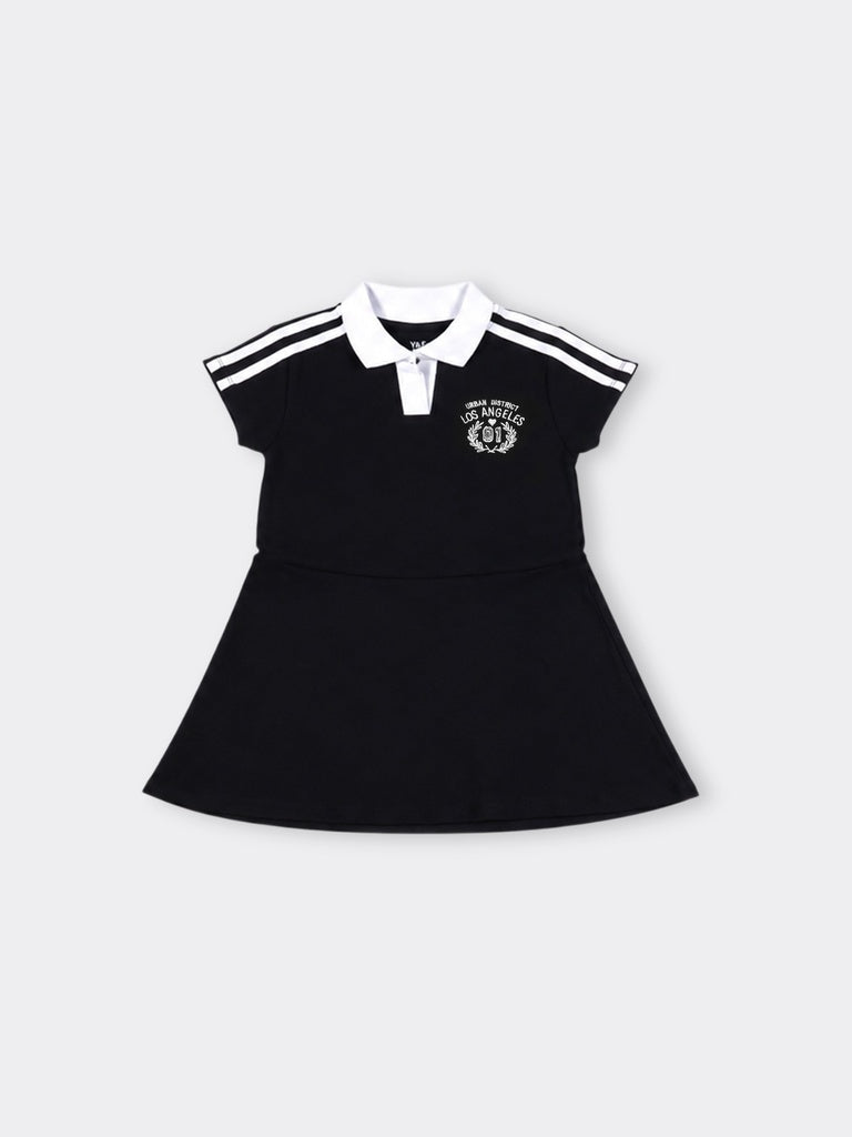 Girls Black Side Stripe Cotton-Blend Dress