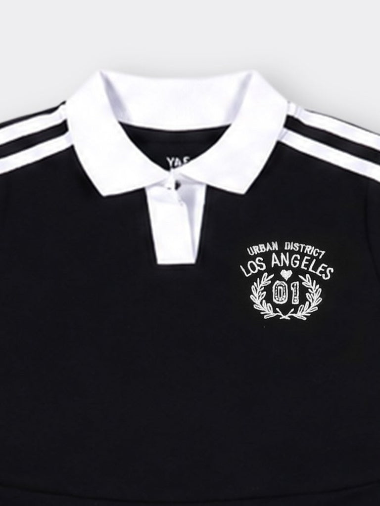 Girls Black Side Stripe Cotton-Blend Dress
