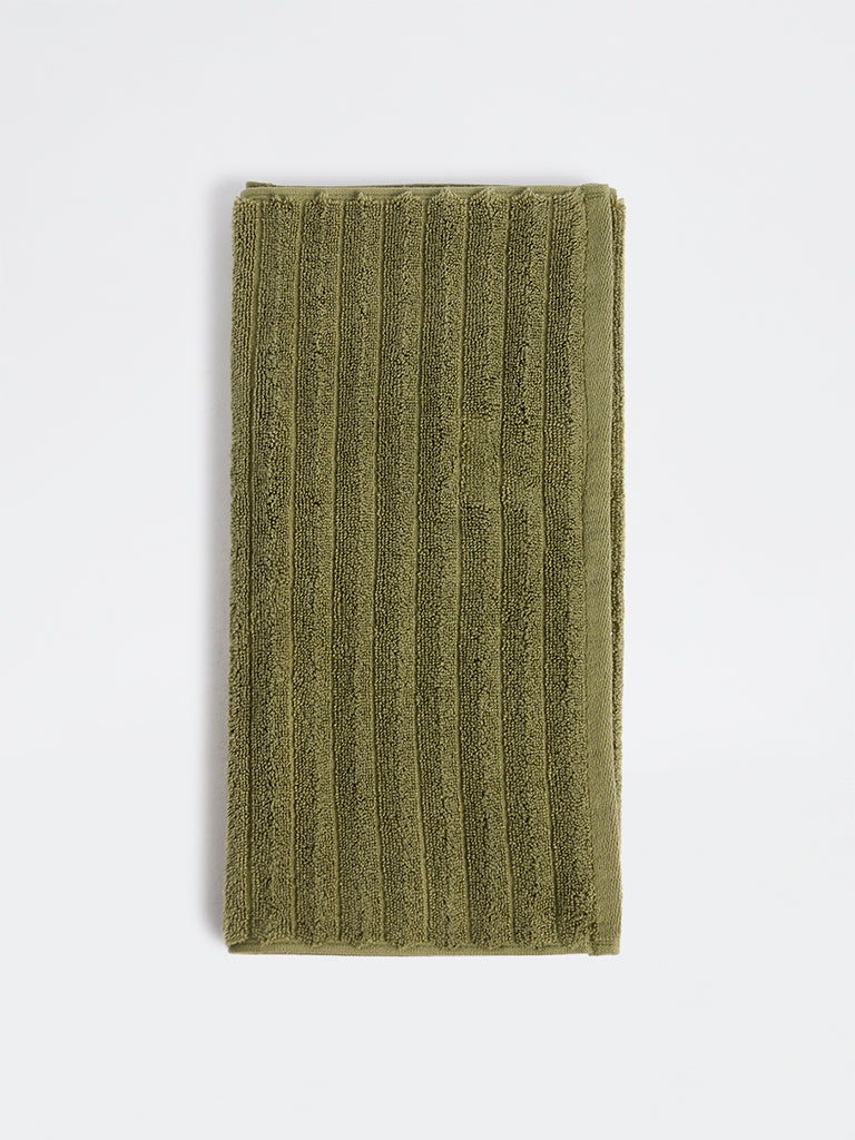 Westside Home Dark Olive Self-Striped Hand Towel