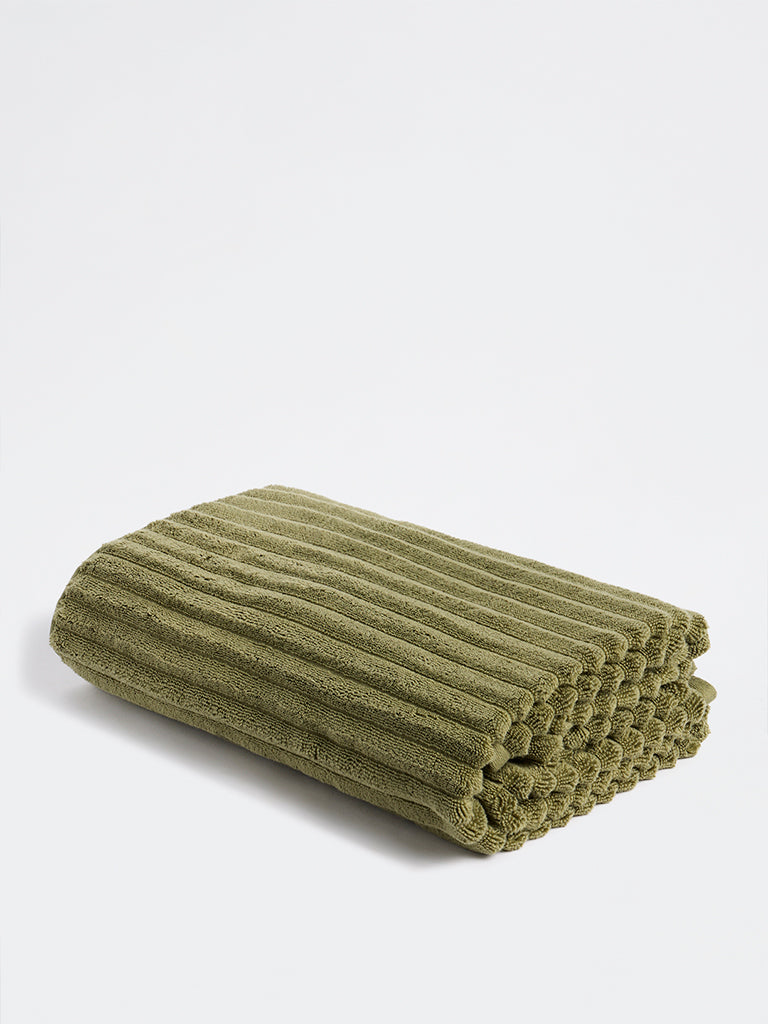 Westside Home Dark Olive Self-Striped Bath Sheet