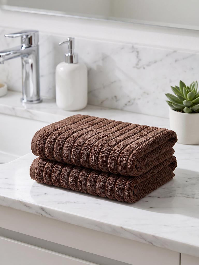 Westside Home Dark Brown Self-Striped Face Towels - Set of 2
