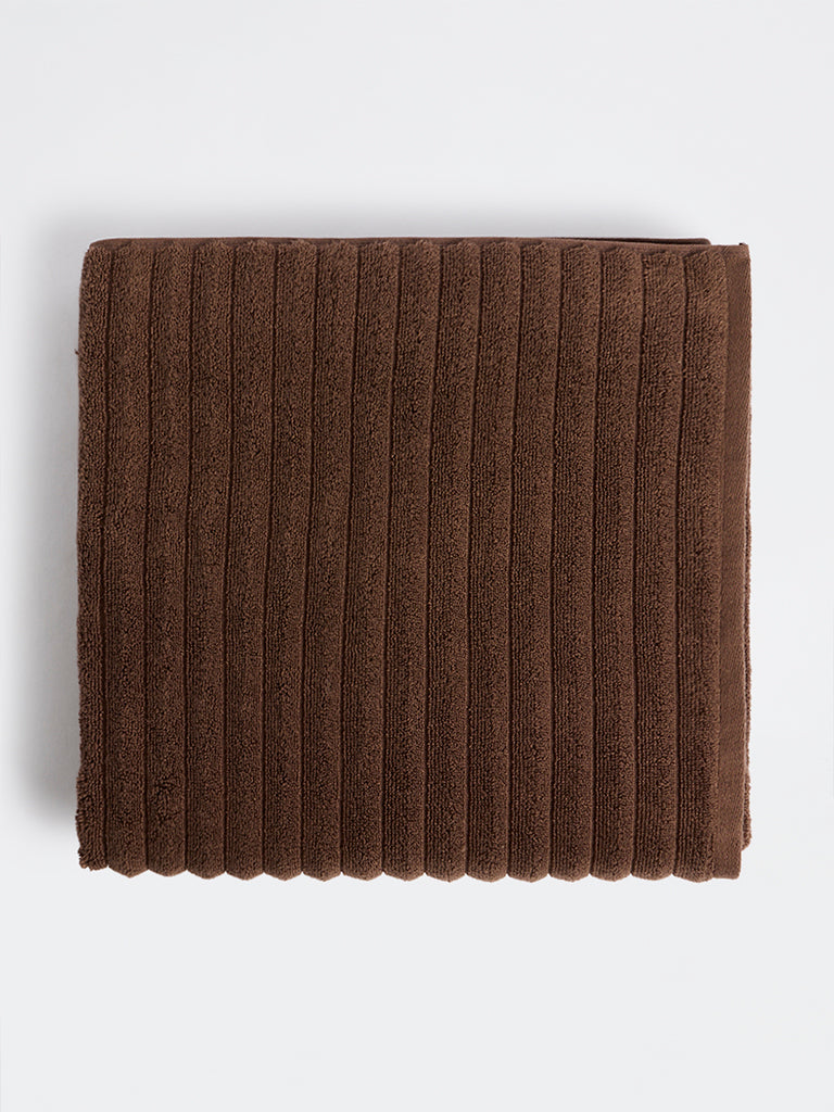 Westside Home Dark Brown Self-Striped Bath Towel