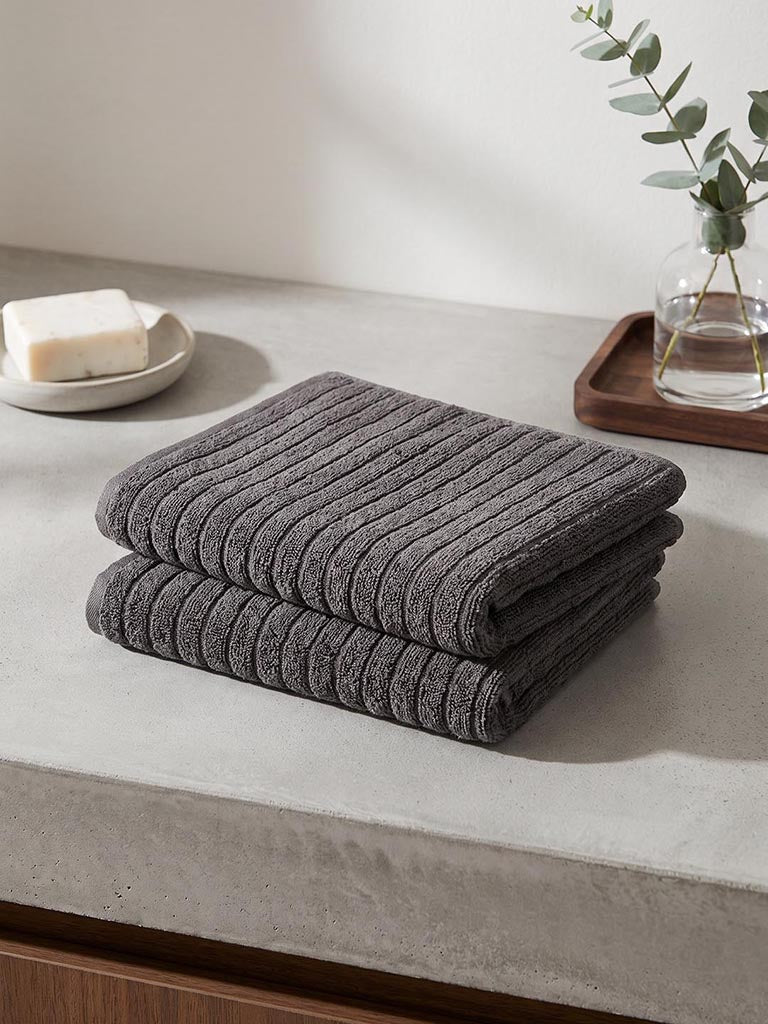Westside Home Charcoal Self-Striped Face Towels - Set of 2