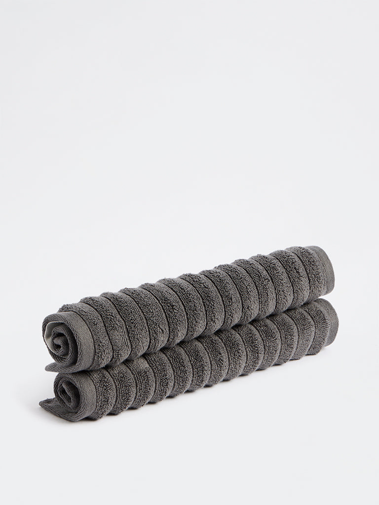Westside Home Charcoal Self-Striped Face Towels - Set of 2